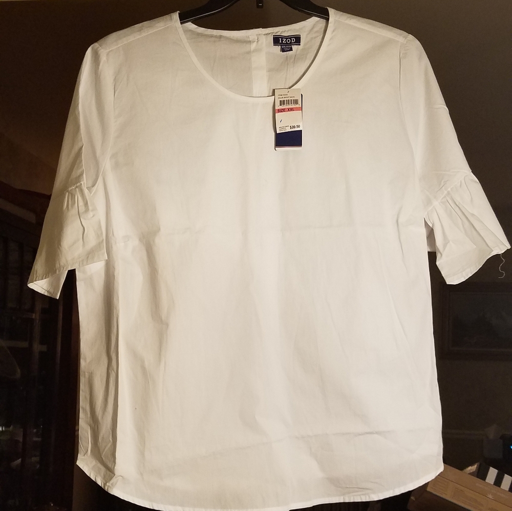 IZOD XXL White Cotton Blouse